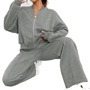 Conjunto de sudaderas con capucha y cremallera recortada de lana de poliéster y algodón 100% de longitud de manga completa para mujer bordado o estampado con hombros caídos - Product Image 4