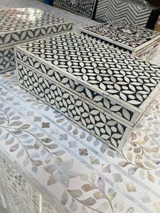 Handmade Natural Buffalo Bone Inlay <b>Box</b>: Ornamental Geometric Pattern Jewelry <b>Box</b> - Product Image 6