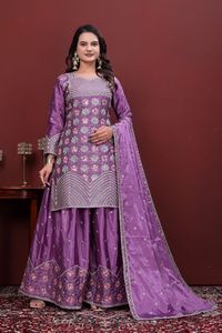 Ensemble haut, palazzo et dupatta en mousseline brodée de sequins, entièrement cousu, doublure en micro-coton, tenue de soirée ethnique (UV 144) - Product Image 3
