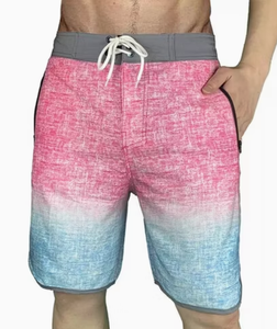 Shorts de Baño para Hombre, Degradado Rosa y Azul, Cintura Media, Cordón Ajustable, Secado Rápido, Estilo Casual, Largo Bermuda, con Bolsillos - Product Image 1