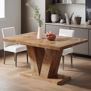 47-Inch <b>Walnut</b> Brown Farmhouse Wooden Dining <b>Table</b> for 4 Heavy Duty Pedestal Kitchen Dinner <b>Table</b> - Product Image 4