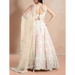 Bridesmaid Lehenga Choli with Dupatta-White <b>Sequins</b> Net Designer Set - Product Image 4
