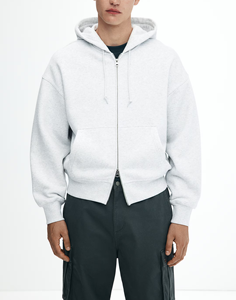 Sudadera con capucha de algodón de alta calidad con cremallera completa bidireccional, logotipo personalizado, estilo urbano, para hombre, oversize, negra, con cremallera frontal completa. - Product Image 1