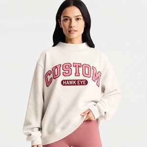Wholesale Women's Soft Cotton Mock Neck Streetwear Embroidered <b>Jumper</b> Fleece Oversized <b>Pullover</b> Women Mockneck Sweatshirt - Product Image 1