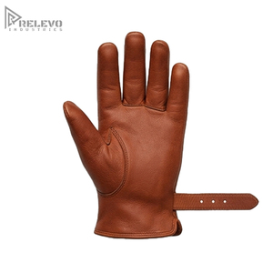 Guantes de Cuero Vacuno Genuino de Primera Calidad, Color Marrón Castaño, Correa de Muñeca Ajustable con Hebilla de Latón, Guantes para Conducir al Aire Libre - Product Image 2