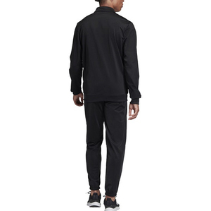 Men's Black Full Length Tracksuit Solid Color Breathable <b>Polyester</b> Autumn Casual Wear Stand Collar <b>Jogger</b> Set - Product Image 1