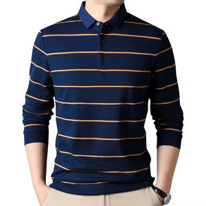 Polo de Manga Larga con Rayas Azul Marino para Hombre, Ligero, para Golf, Proveedor Mayorista - Product Image 1