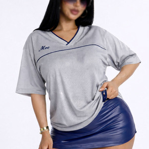 Maillot de football américain gris-bleu pour femme, design uni, en tissu polyester, personnalisable, séchage rapide, maille respirante, confortable - Product Image 6