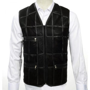 Chaleco de cuero genuino de primera calidad, estilo moderno, en venta, color sólido, talla personalizada. - Product Image 5
