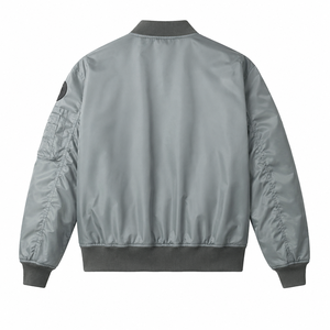 Gray Bomber Jacket Full Sleeve Zipper Closure Stand Collar <b>Quilted</b> Polyester Woven Silk Finished Autumn Winter Men's Outerwear - Product Image 3