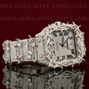 Montre de luxe pour homme avec design épingle de rose et sertissage de moissanite |   Montre-bracelet automatique mécanique entièrement pavée de diamants, style hip-hop - Product Image 3