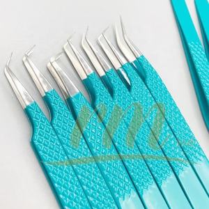 Pinzas Profesionales para Extensión de Pestañas, Punta Puntiaguda, Agarre Azul, Punta Plateada, Agarre de Diamante, Acero Inoxidable, Logotipo Personalizado - Product Image 2