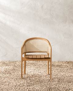 เก้าอี้ทานข้าวไม้เนื้อแข็งพนักพิงโค้งสไตล์สแกนดิเนเวียน พร้อมงานสานหวายธรรมชาติ สำหรับบ้านแสนสบายและร้านกาแฟทันสมัย - Product Image 1