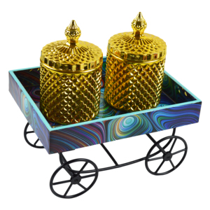 Gold Glass Waterproof <b>Wax</b> Jar Metal Trolley Candle Votive Modern Tea Light Holder Home Decor and Festive Design - Product Image 6