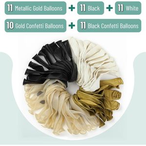 Palloncini per Feste da 12 Pollici, Confezione da 54, Neri, Bianchi e Dorati con Coriandoli per Celebrazioni di Compleanno - Product Image 2