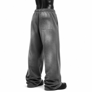 Pantalon de jogging déchiré gris délavé en polyester pour homme, taille haute, cordon de serrage, décontracté, poches latérales, tricoté mi-lourd, automne - Product Image 4