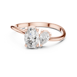 Rose Gold Oval Lab Grown Diamond <b>Two</b> <b>Stone</b> Engagement <b>Ring</b> for Women with Round Accent Solitaire Promise <b>Ring</b> Gift Set - Product Image 1
