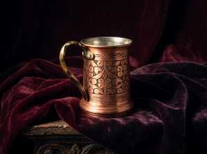Mug en cuivre gravé avec poignée en laiton 400 ml (13,5 oz), tasse turque en cuivre à motif floral, cadeau d'anniversaire pour lui, Moscow Mule rustique - Product Image 1