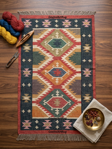 Alfombra Kilim Moderna Ecológica Hecha a Mano por Krafterscustom, Diseño Abstracto, Lana, Tufted a Mano, Pelo Medio, Rectangular, Látex - Product Image 4
