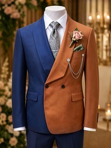 ชุดสูทแฟชั่นผู้ชายไซส์ใหญ่ปี 2026 สีตัดกัน กรมท่า-น้ำตาล ปกแบบ Shawl Lapel กระดุมแถวเดียว ทรงเข้ารูป ระบายอากาศได้ดี เหมาะสำหรับงานแต่งงาน - Product Image 1