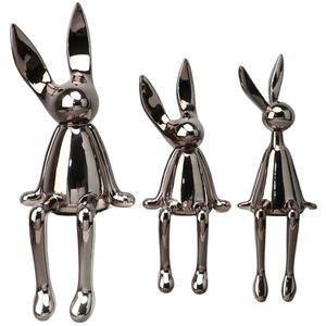 Set of 3 Aluminum Casting Sitting Rabbet Article Home <b>Decor</b> <b>Office</b> Used Desktop Shinny Silver Table Top - Product Image 1