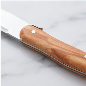Cuchillo curvo para queso con hoja de acero inoxidable y mango de madera, herramienta para servir queso para uso en cocina y mesa. - Product Image 2