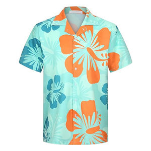 เสื้อเชิ้ตฮาวายลายดอกไม้สีน้ำเงินสำหรับผู้ชาย แขนสั้น ปกคอพับ ผ้าฝ้ายระบายอากาศ เสื้อเชิ้ตสำหรับวันหยุด สไตล์ฤดูร้อน - Product Image 2