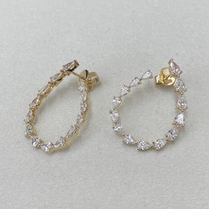 Pendientes de Aro con Diamantes en Forma de Pera en Oro Amarillo Sólido, Pendientes Colgantes con Diamantes Cultivados en Laboratorio, Pendientes de Lujo para Novia, para Boda, para Mujer - Product Image 3