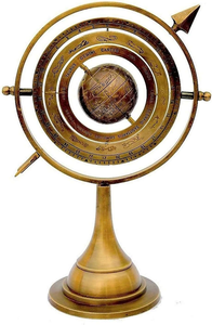 Sphère armillaire en laiton antique avec flèche de sundial, astrolabe nautique maritime, globe gravé - Product Image 2