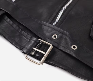 Veste en cuir PU de haute qualité, tendance, ajustable, grande taille, style motard, col en laine, chaude, pour l'hiver, pour femmes - Product Image 3