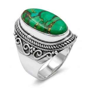 Wholesale Green Copper Turquoise <b>Ring</b> 925 Sterling Silver <b>Ring</b> Rose Gold Yellow Gold Plated Vintage Handmade Jewelry - Product Image 4