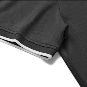 Polo de manga corta para hombre, negro, con cremallera de un cuarto, cuello con ribete, dobladillo con abertura, transpirable, para negocios, golf y uso casual - Product Image 4