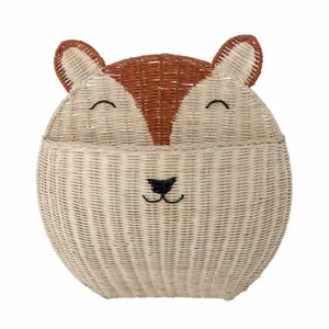 Wholesale suitable for kids rattan wall basket cutest Fox shaped hanging wall baskets to store books teddy bears and toys