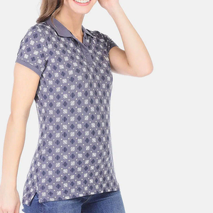 Polo imprimé pour femme, manches courtes, décontracté, longueur normale, 100% coton, tissu respirant, style tissé - Product Image 4
