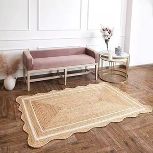 High Quality Braided <b>Jute</b> <b>Rug</b> Handmade Washable Pet Friendly Modern Rectangle Scalloped Travel Picnic Home Use - Product Image 1