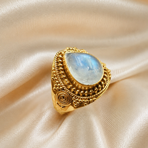 925 Sterling <b>Silver</b> Rainbow Moonstone <b>Ring</b> Rose Gold & Yellow Gold Plated Vintage Boho Pear Shape Gemstone Jewelry for <b>Men</b> Women - Product Image 2