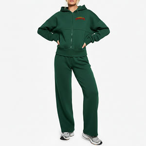 Sweat à capuche et pantalon de survêtement en molleton zippé 100 % coton 300 g/m² sur mesure, respirant, pour l'hiver, style streetwear, pour femme (lot de 2) - Product Image 1