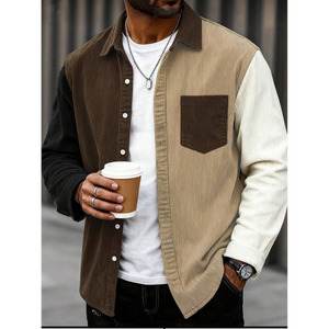 Camisa de pana multicolor con bloques de color y parches para hombre - Product Image 1