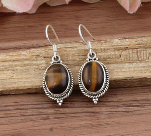 Boucles d'oreilles en pierre précieuse œil de tigre naturel, argent sterling 925, bijoux faits à la main, cadeau de luxe, boucles d'oreilles pendantes pour femmes, mariage, anniversaire - Product Image 2