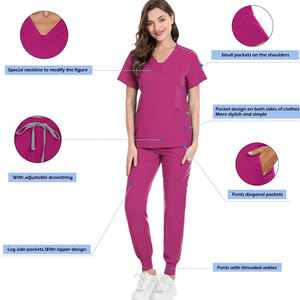 ชุดยูนิฟอร์มพยาบาลแบบ 2 ชิ้น ผ้าสแปนเด็กซ์/โพลีเอสเตอร์ ทอเนื้อผ้าอย่างดี แขนสั้น สวมใส่สบาย ระบายอากาศได้ดี  รับตัดเย็บตามแบบ - Product Image 5