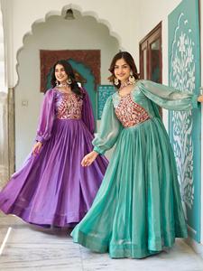 Fendy <b>Silk</b> Embroidered Gown for Women | Heavy Sequence & Thread Fully Stitched Gown with Dupatta Party & Wedding Wear - Product Image 4