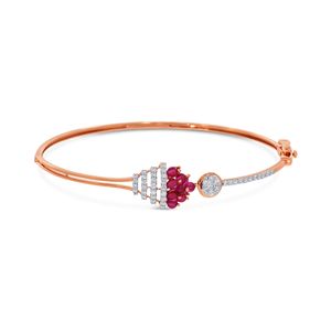 Elegant <b>Ruby</b> Cluster Diamond Gold Bangle <b>Bracelet</b> for Women - Product Image 2