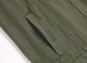 Men's Olive Green <b>Denim</b> Jacket Stand Collar Casual Slim Fit Single Breasted Button Closure Washed Cotton <b>Material</b> - Product Image 6