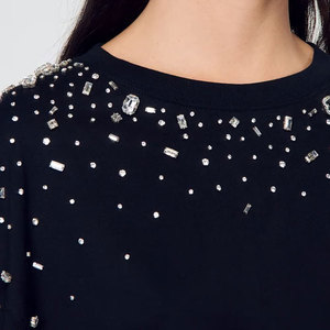 Women's <b>Black</b> Cropped <b>Long</b> Sleeve <b>T</b>-<b>Shirt</b> O-Neck Knitted 100% Cotton Slim Fit Minimalist Style All Seasons Wear - Product Image 6