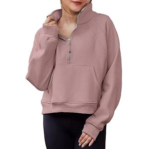 casual,streetwear,Drop Shoulder,figures,breathable,Eco-friendly,hoodies,Knitted Shoulder With <b>Half</b> <b>Zip</b> Sweatshirt for <b>Women</b> - Product Image 2