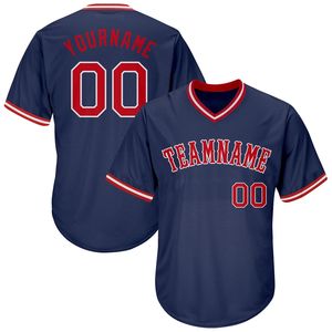 Camiseta de Béisbol Personalizada con Cuello en V, Azul Marino, para Hombre, Manga Corta, Nombre del Equipo Impreso, Número 00, Ropa Deportiva Transpirable de Poliéster - Product Image 2