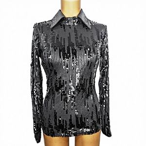 Chemise de spectacle western noire à sequins avec col en strass pour style Rodeo - Product Image 1