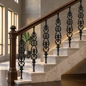 Panneau de rampe d'escalier en fer forgé orné, balustres métalliques décoratifs, tourillons européens pour escalier intérieur - Product Image 1