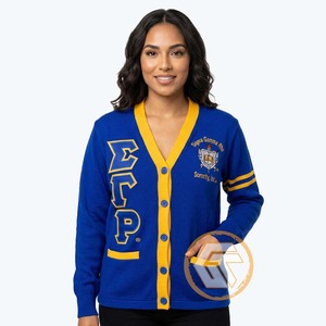 Cardigan grec personnalisé Sigma Gamma Rho en acrylique brodé avec appliques, col en V, pour femme, décontracté, de haute qualité, idéal pour l'hiver - Product Image 3