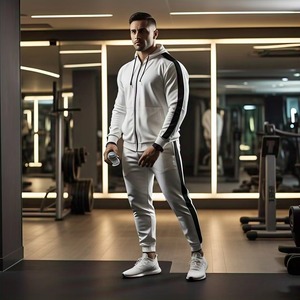 Conjunto Deportivo Blanco para Hombre, Sudadera con Capucha y Cremallera, Pantalones Largos, Color Sólido, Transpirable, Estilo Deportivo, Ropa Casual de Otoño - Product Image 3